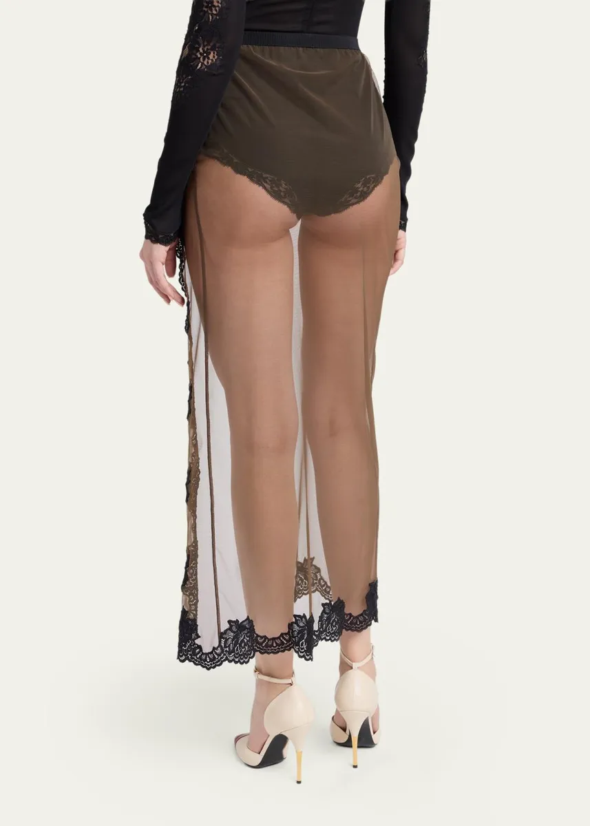 Valentino Garavani Lace-Trim Sheer Jersey Slit Maxi Skirt | Thumbnail 3 Valentino Garavani Lace-Trim Sheer Jersey Slit Maxi Skirt | Thumbnail 3