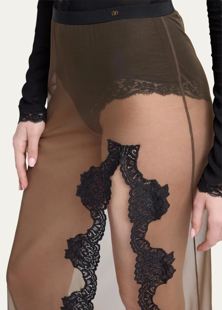 Valentino Garavani Lace-Trim Sheer Jersey Slit Maxi Skirt | Thumbnail 5 Valentino Garavani Lace-Trim Sheer Jersey Slit Maxi Skirt | Thumbnail 5