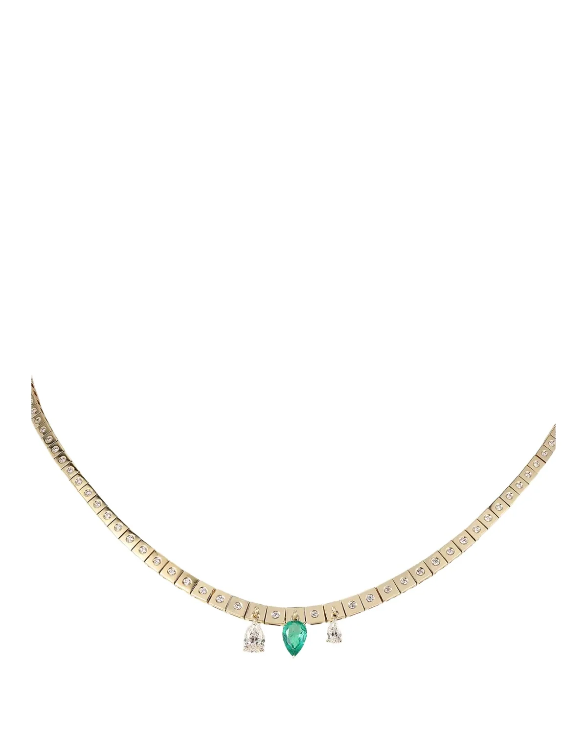 Type Jewelry LEGGO Fringe Emerald and Diamond Tennis Necklace