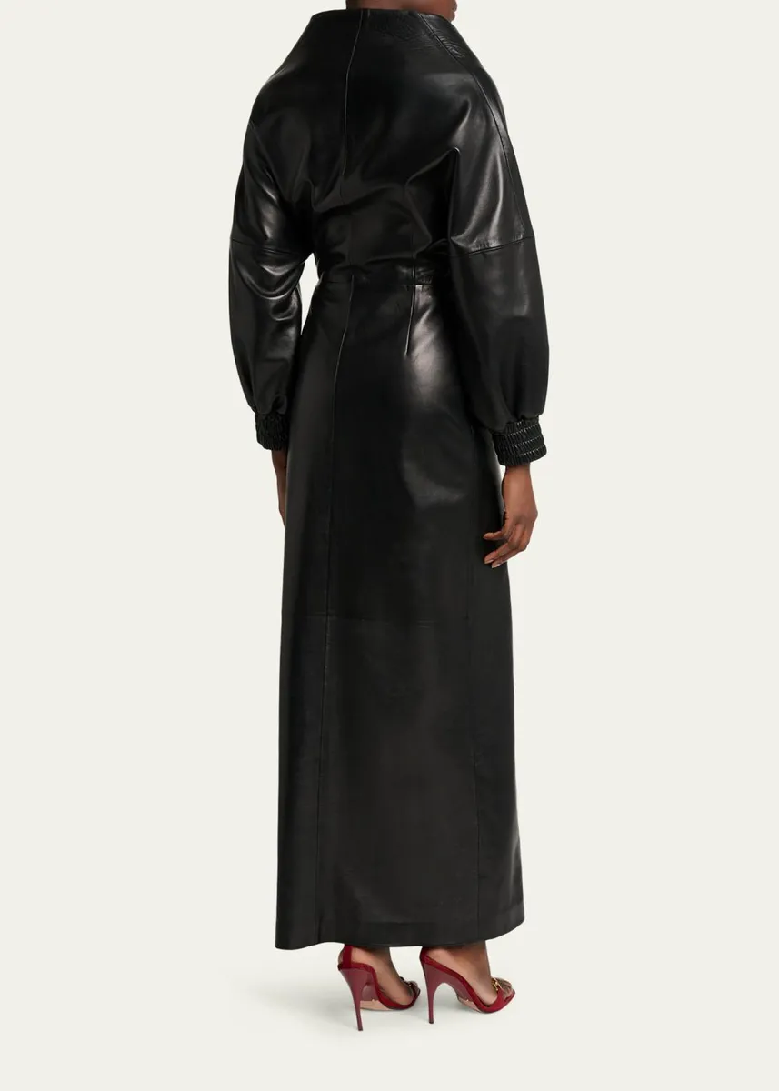 Balenciaga Sculpted Leather Long-Sleeve Maxi Wrap Dress | Thumbnail 3 Balenciaga Sculpted Leather Long-Sleeve Maxi Wrap Dress | Thumbnail 3