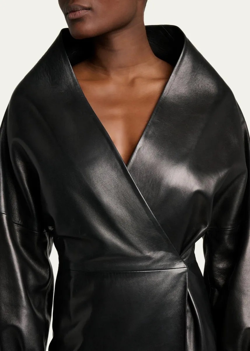 Balenciaga Sculpted Leather Long-Sleeve Maxi Wrap Dress | Thumbnail 5 Balenciaga Sculpted Leather Long-Sleeve Maxi Wrap Dress | Thumbnail 5