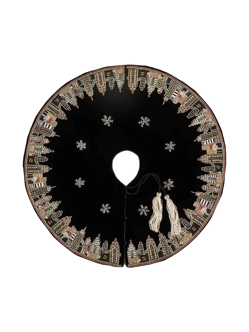 Sudha Pennathur 30" Velvet Tree Skirt with Beaded NYC Skyline