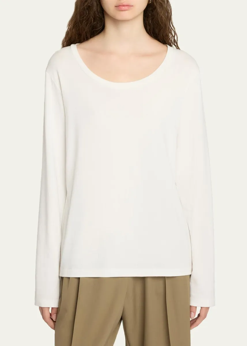 The Row Kalto Scoop-Neck Cotton Jersey Long-Sleeve T-Shirt | Thumbnail 4 The Row Kalto Scoop-Neck Cotton Jersey Long-Sleeve T-Shirt | Thumbnail 4