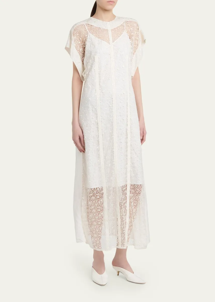 Bottega Veneta Sheer Floral Lace Short-Sleeve Midi Dress | Thumbnail 4