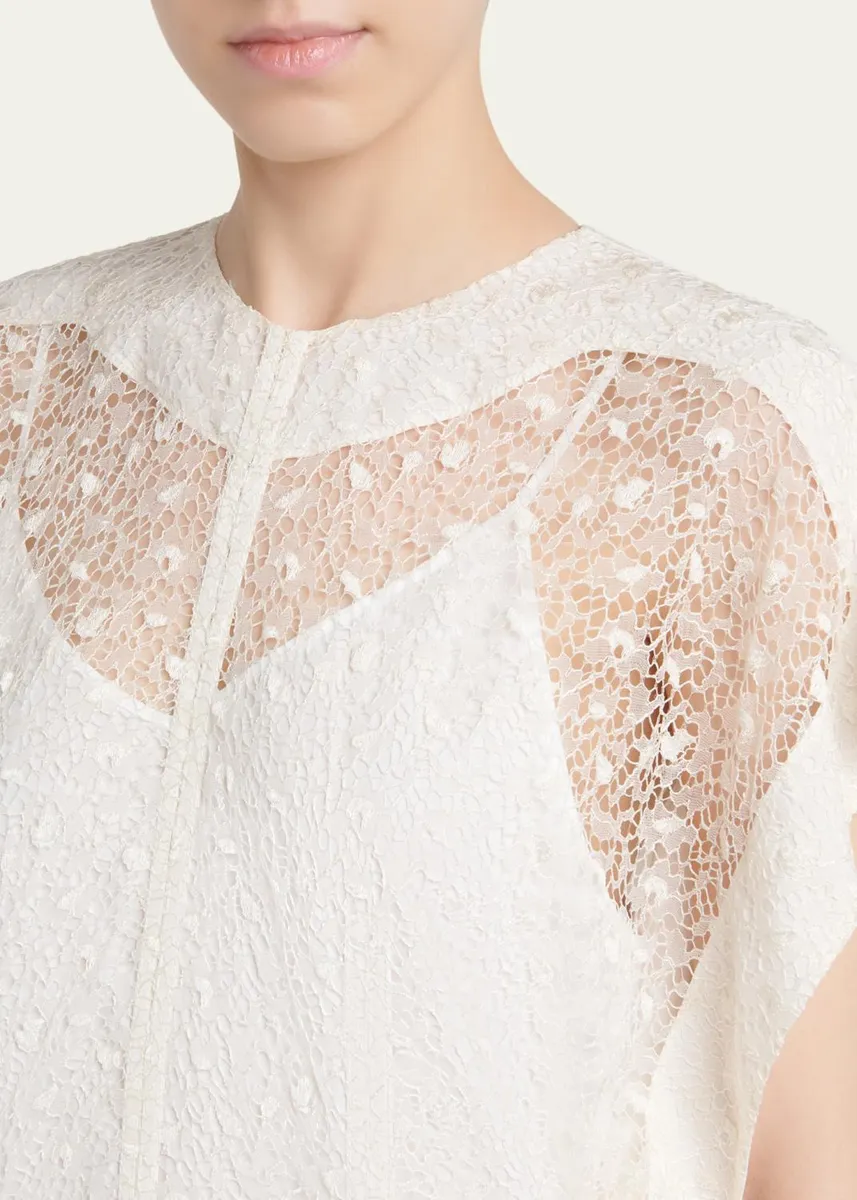 Bottega Veneta Sheer Floral Lace Short-Sleeve Midi Dress | Thumbnail 5