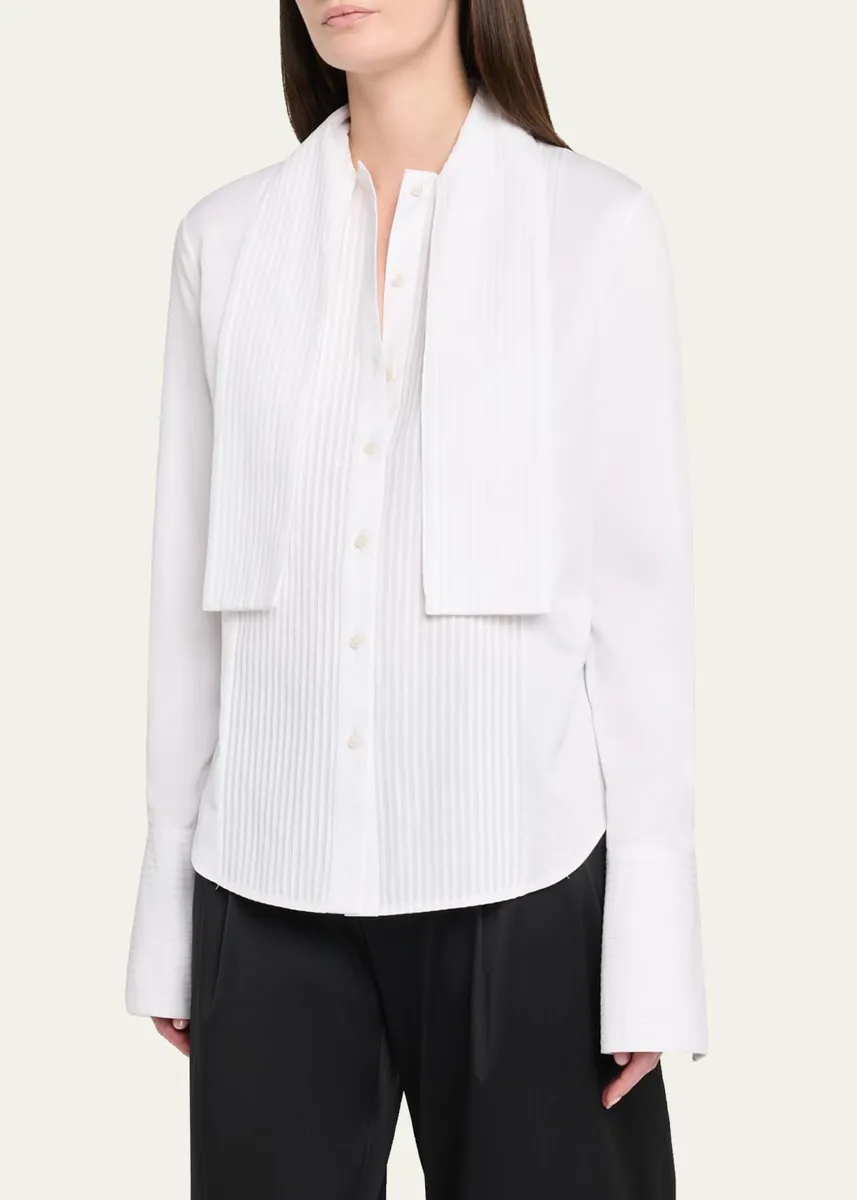 Brandon Maxwell Inez Pleated Draped Tuxedo Shirt | Thumbnail 4 Brandon Maxwell Inez Pleated Draped Tuxedo Shirt | Thumbnail 4