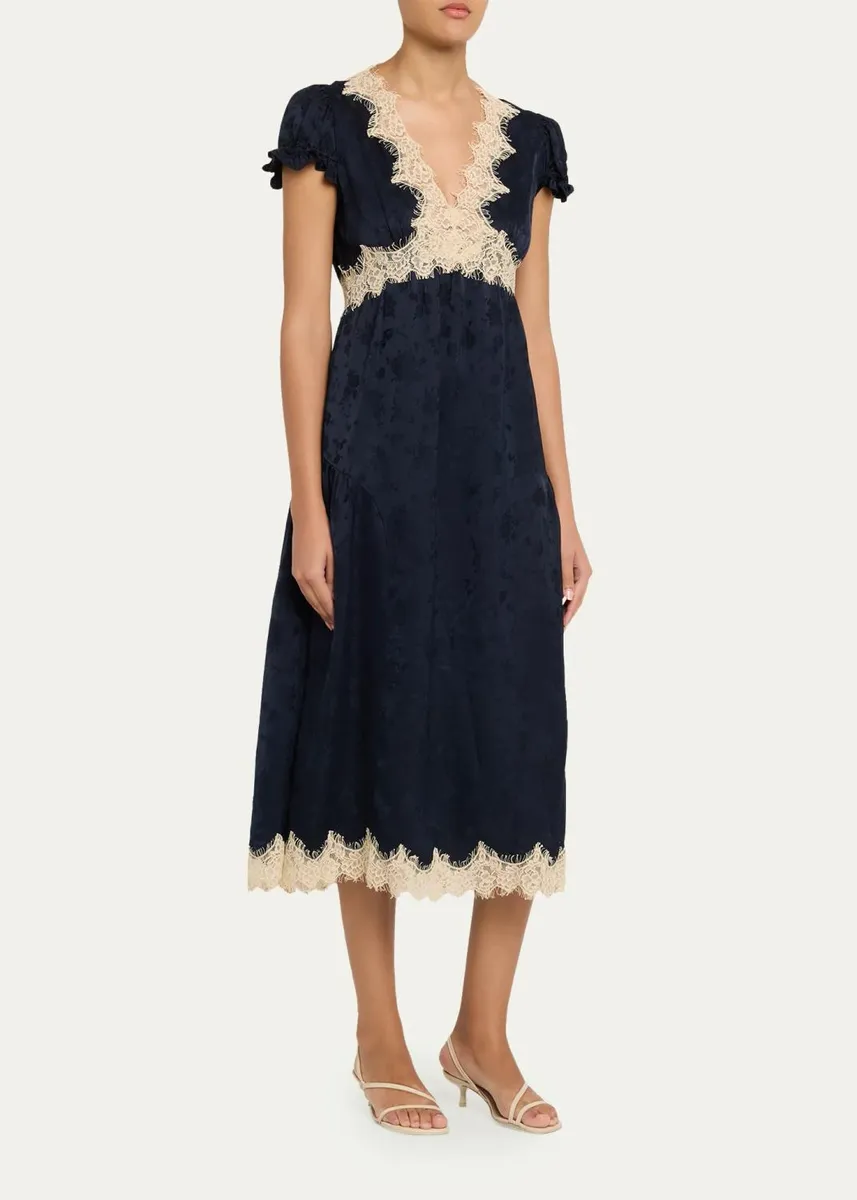 Sea Shay Floral Jacquard Lace-Trim Midi Dress | Thumbnail 4 Sea Shay Floral Jacquard Lace-Trim Midi Dress | Thumbnail 4