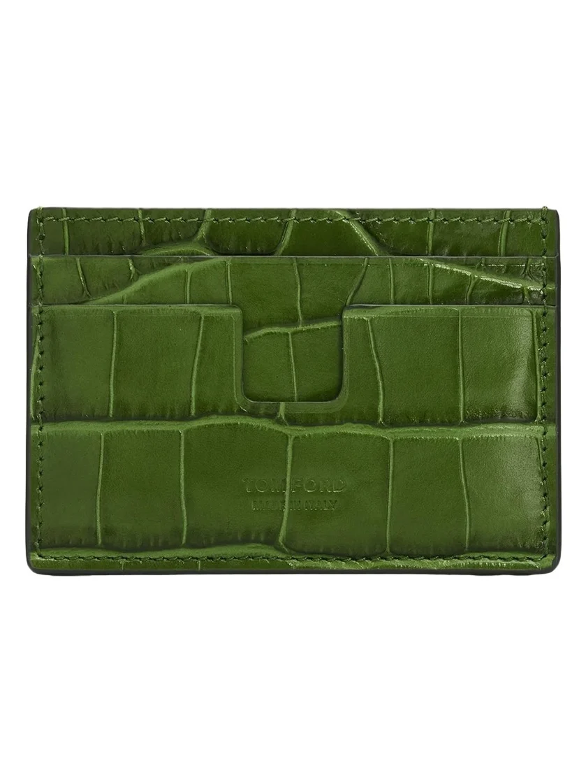 Men's Croc-Effect Leather T-Line Card Holder
