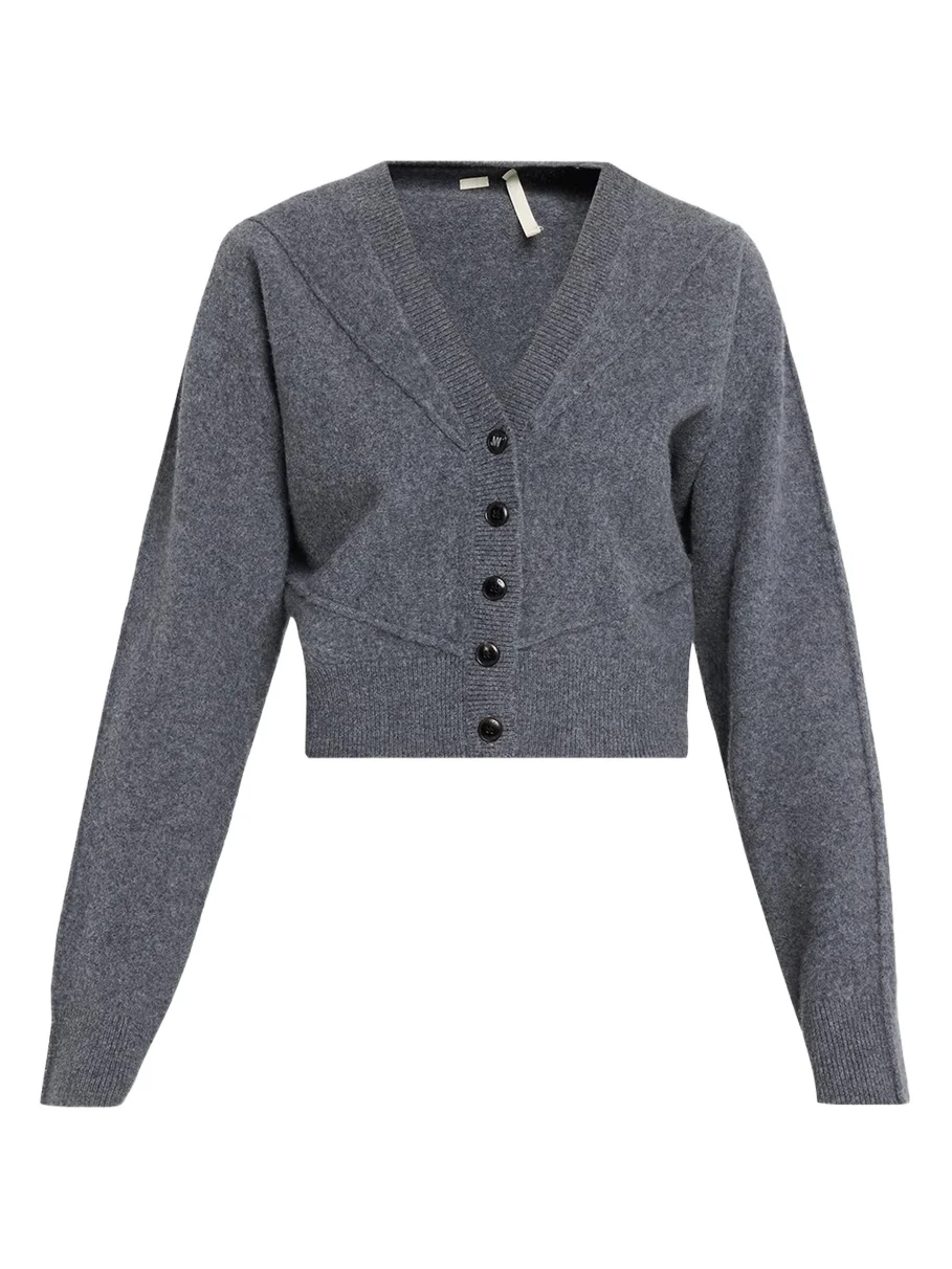 Jason Wu Collection Sculptural Merino Wool Crop V-Neck Cardigan