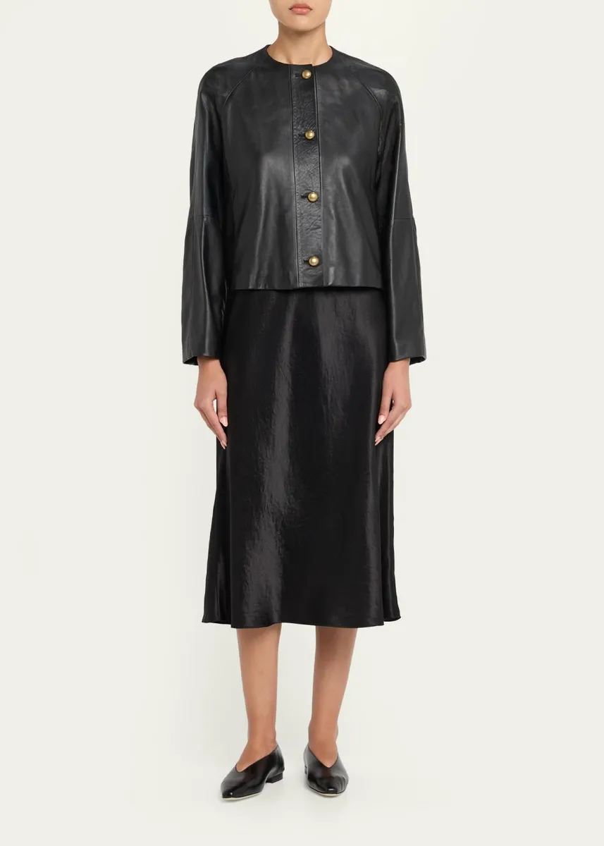 Max Mara Raglan-Sleeve Leather Single-Breasted Jacket | Thumbnail 2
