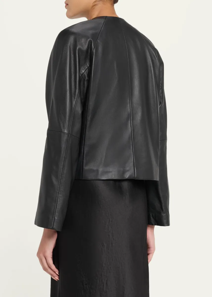 Max Mara Raglan-Sleeve Leather Single-Breasted Jacket | Thumbnail 3