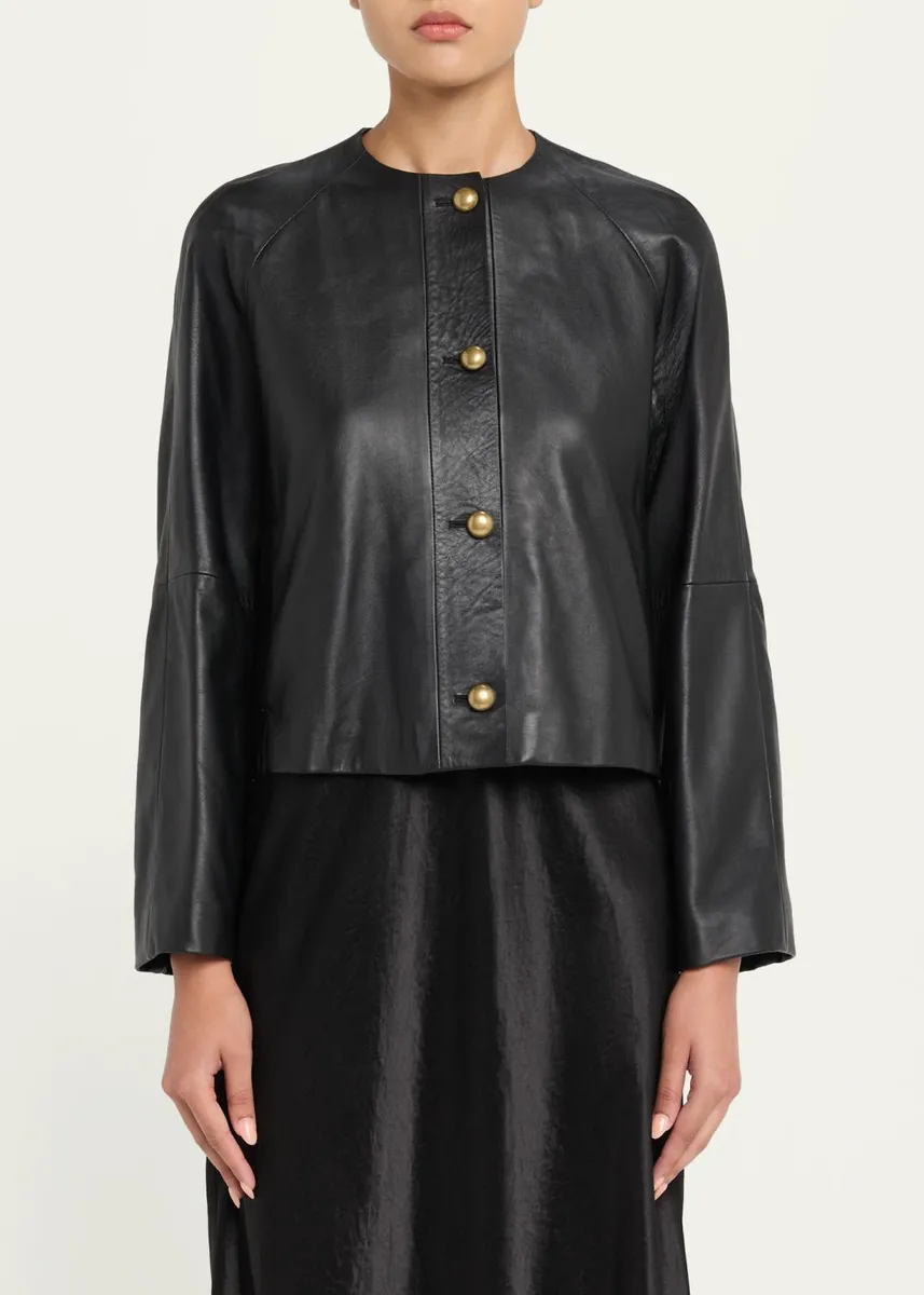 Max Mara Raglan-Sleeve Leather Single-Breasted Jacket | Thumbnail 4