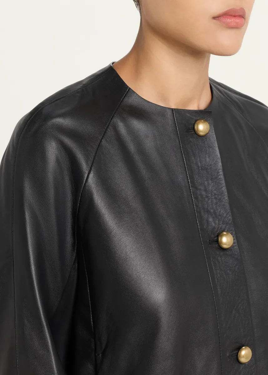 Max Mara Raglan-Sleeve Leather Single-Breasted Jacket | Thumbnail 5