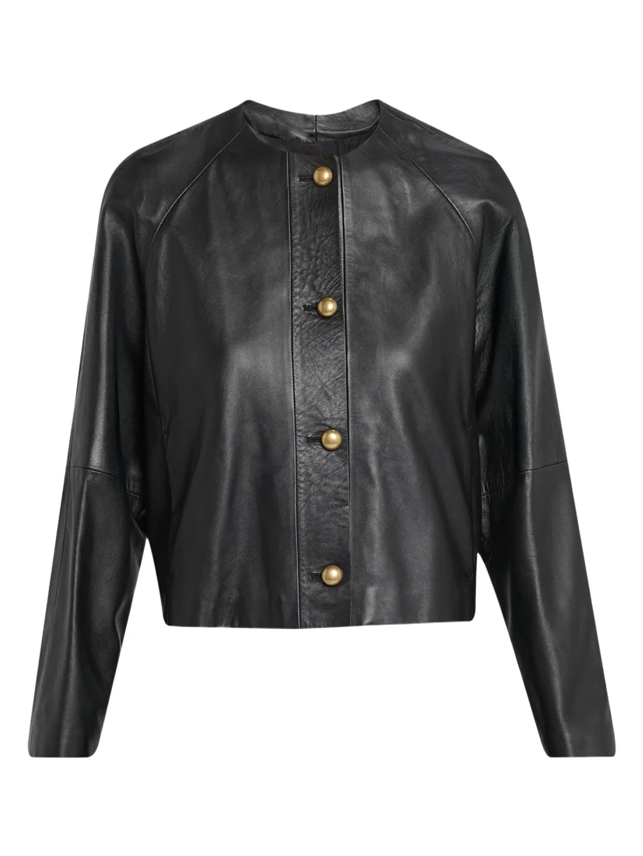 Max Mara Raglan-Sleeve Leather Single-Breasted Jacket