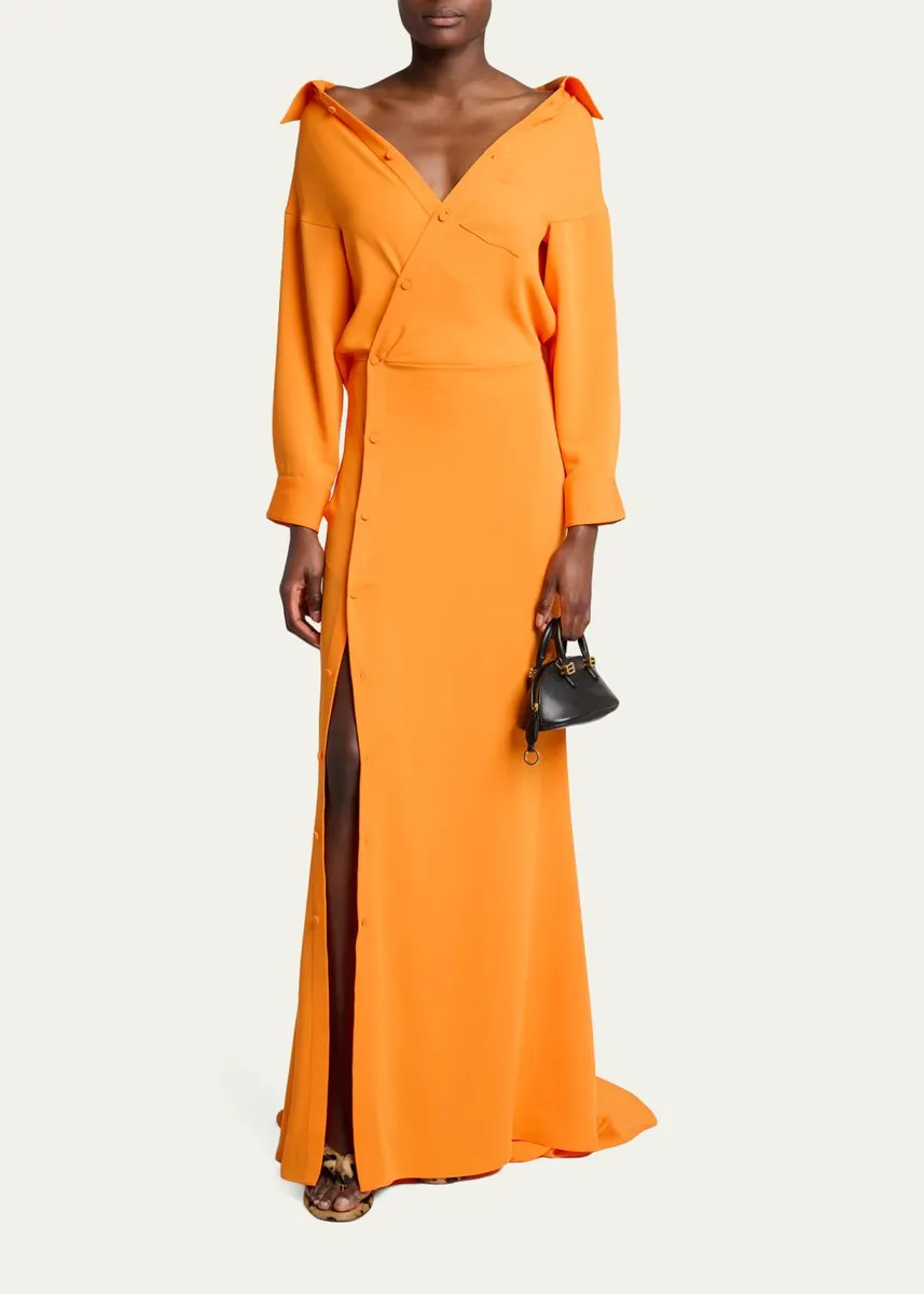 Balenciaga Off-The-Shoulder Silk Cady Asymmetric Maxi Shirtdress | Thumbnail 2 Balenciaga Off-The-Shoulder Silk Cady Asymmetric Maxi Shirtdress | Thumbnail 2