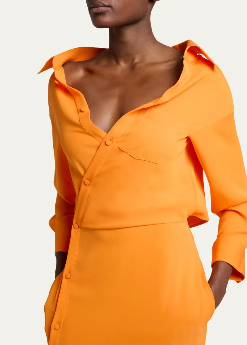 Balenciaga Off-The-Shoulder Silk Cady Asymmetric Maxi Shirtdress | Thumbnail 5 Balenciaga Off-The-Shoulder Silk Cady Asymmetric Maxi Shirtdress | Thumbnail 5