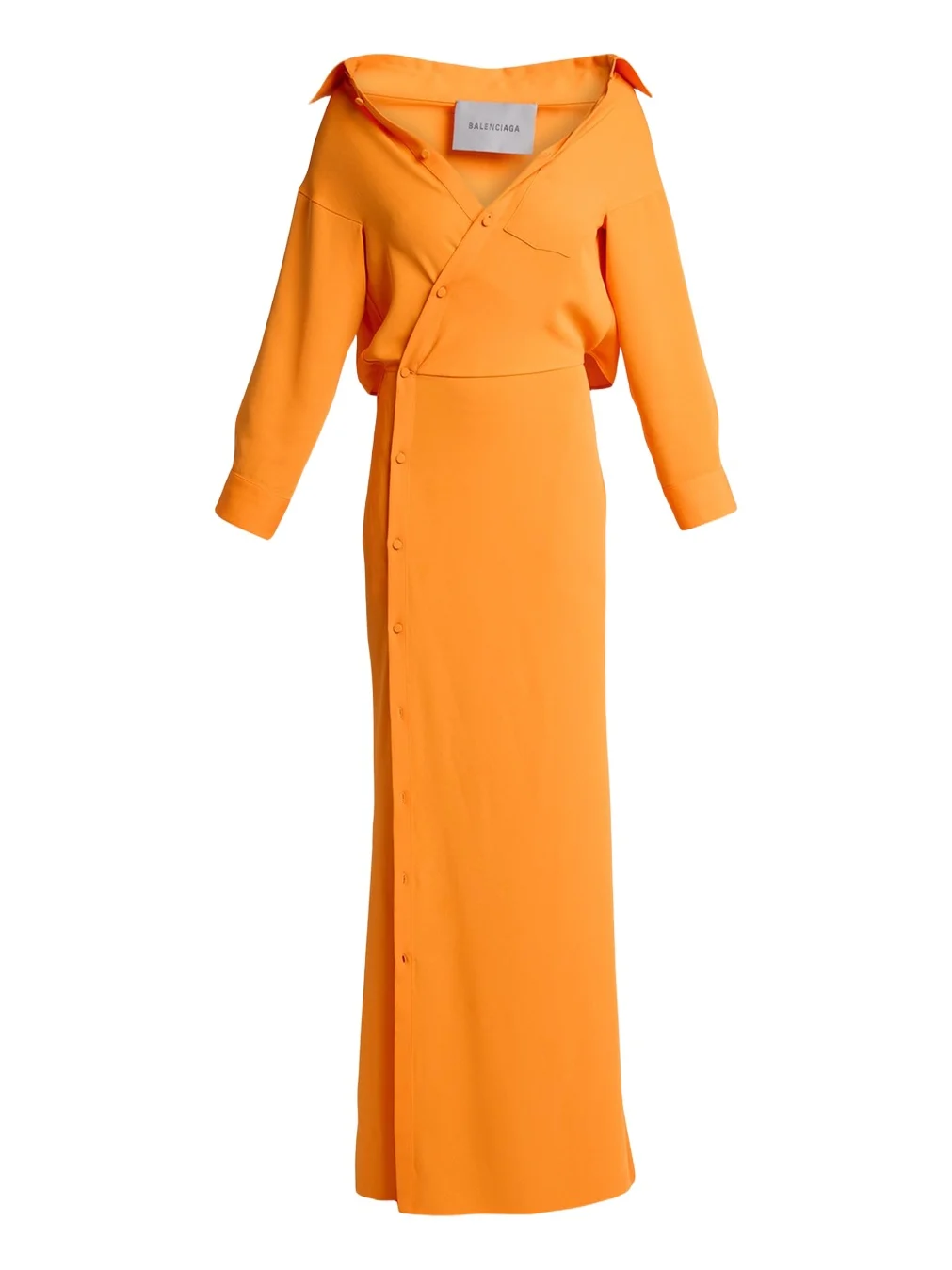 Off-The-Shoulder Silk Cady Asymmetric Maxi Shirtdress