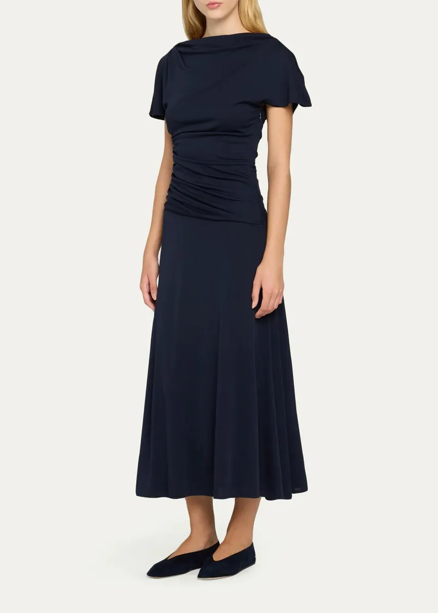 Cinq à Sept Avielle Ruched Boat-Neck Midi Dress | Thumbnail 4 Cinq à Sept Avielle Ruched Boat-Neck Midi Dress | Thumbnail 4