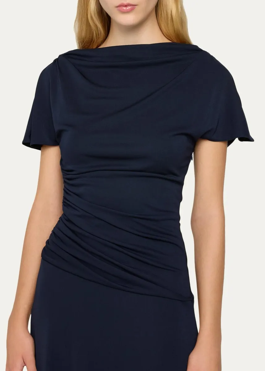 Cinq à Sept Avielle Ruched Boat-Neck Midi Dress | Thumbnail 5 Cinq à Sept Avielle Ruched Boat-Neck Midi Dress | Thumbnail 5