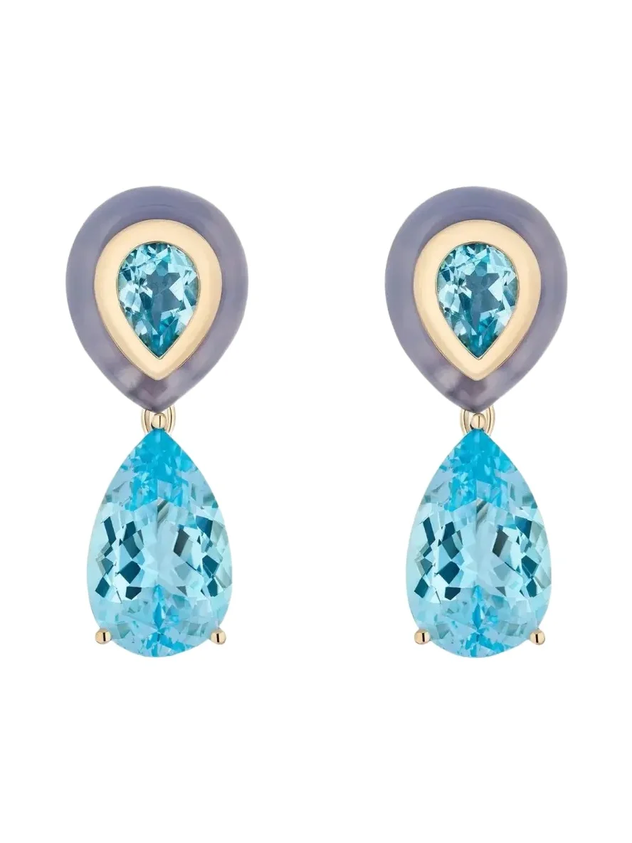 Mason and Books 14K Adela Detachable Drop Earrings with Topaz and Chalcedony