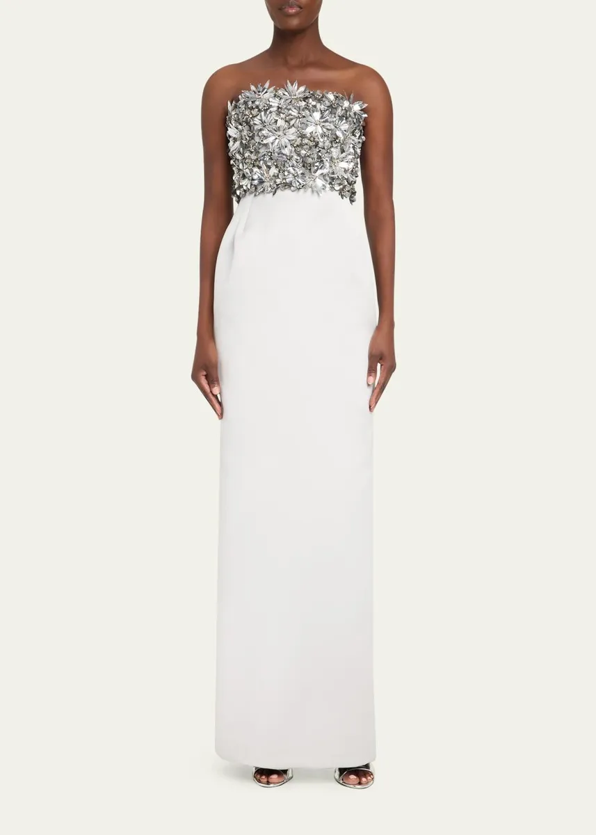 Atelier Prabal Gurung Strapless Floral Embellished Silk Column Gown | Thumbnail 2