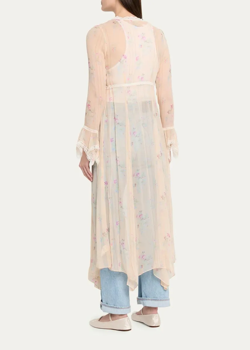 LoveShackFancy Mariven Lace-Trim Floral Silk Duster Cardigan | Thumbnail 3 LoveShackFancy Mariven Lace-Trim Floral Silk Duster Cardigan | Thumbnail 3
