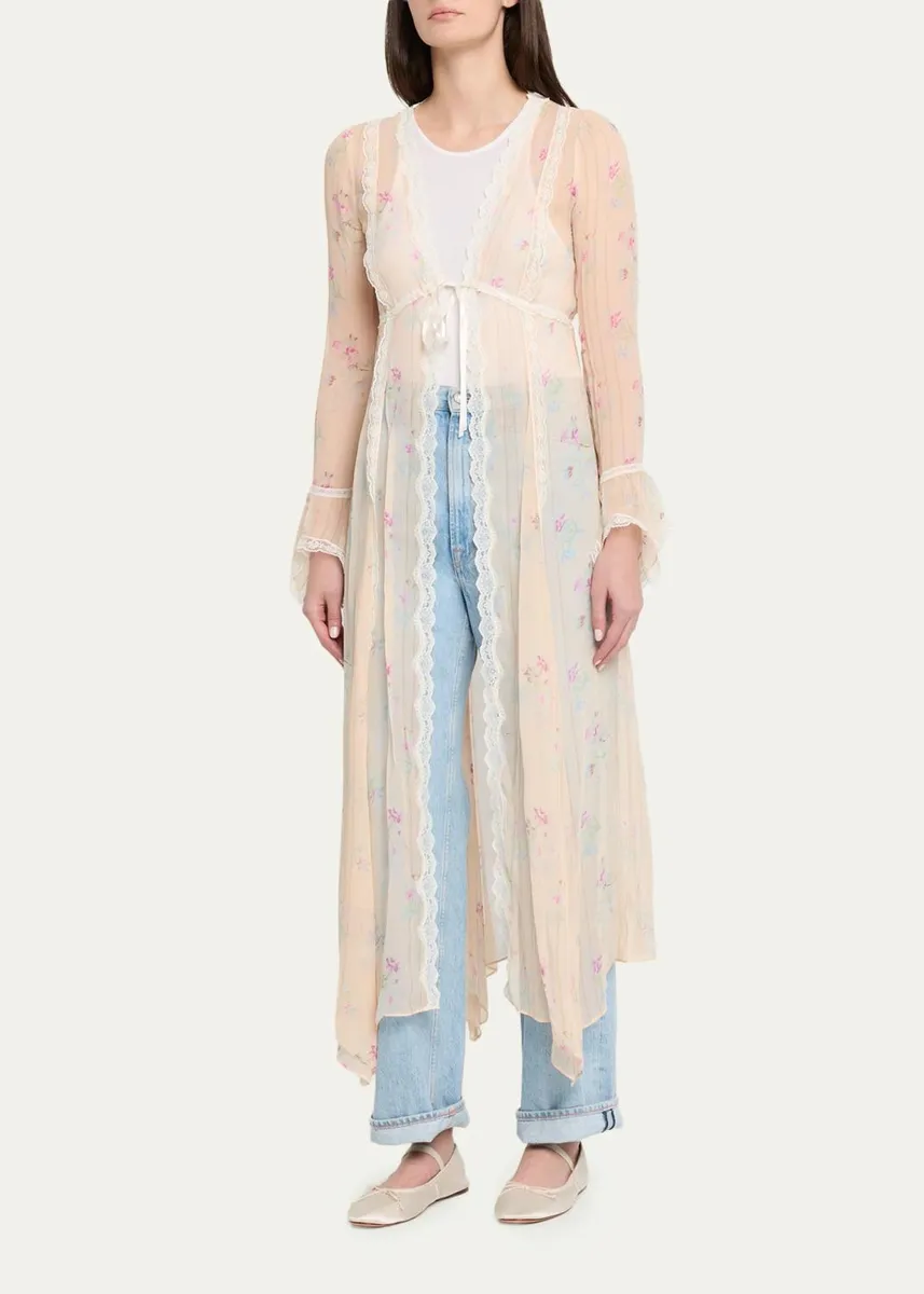 LoveShackFancy Mariven Lace-Trim Floral Silk Duster Cardigan | Thumbnail 4 LoveShackFancy Mariven Lace-Trim Floral Silk Duster Cardigan | Thumbnail 4