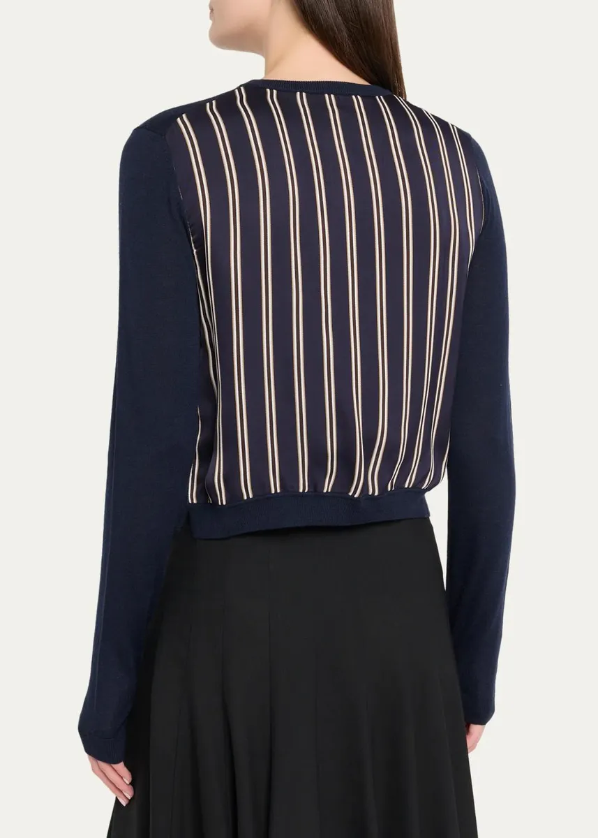 Jason Wu Collection Striped-Panel Merino Wool Knit Crewneck Cardigan | Thumbnail 3
