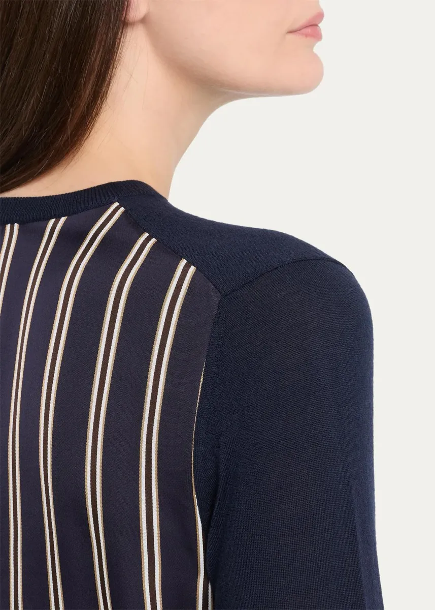 Jason Wu Collection Striped-Panel Merino Wool Knit Crewneck Cardigan | Thumbnail 5