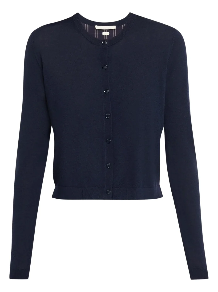 Jason Wu Collection Striped-Panel Merino Wool Knit Crewneck Cardigan