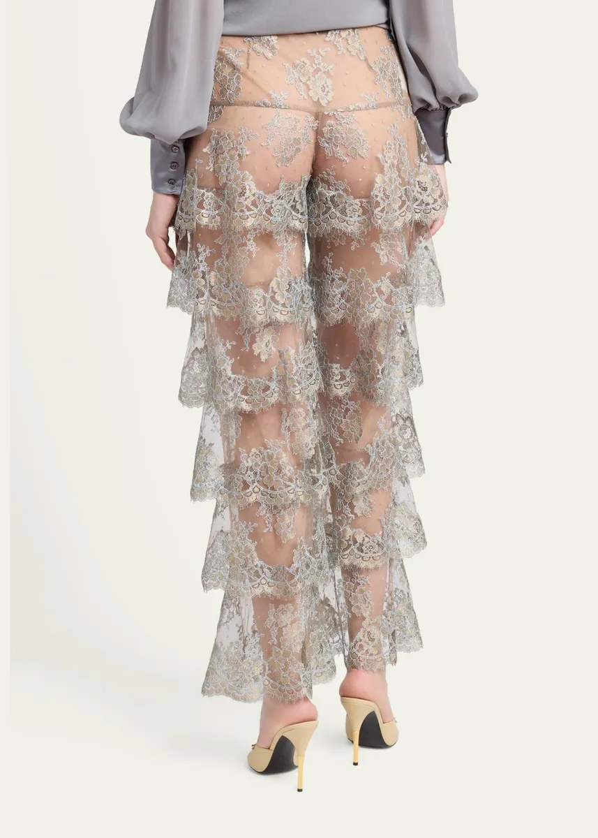 Valentino Garavani Metallic Lace Ruffle Straight-Leg Pants | Thumbnail 3 Valentino Garavani Metallic Lace Ruffle Straight-Leg Pants | Thumbnail 3