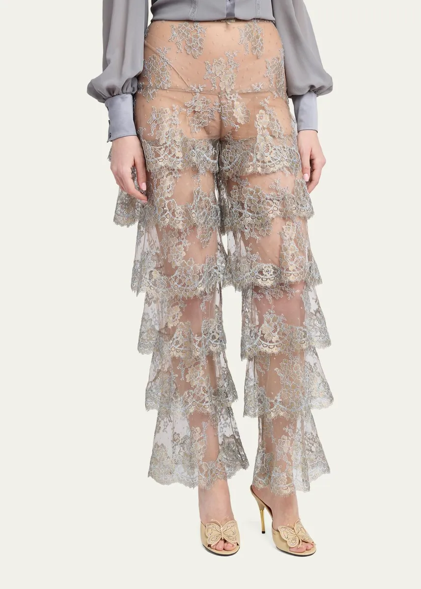 Valentino Garavani Metallic Lace Ruffle Straight-Leg Pants | Thumbnail 4 Valentino Garavani Metallic Lace Ruffle Straight-Leg Pants | Thumbnail 4