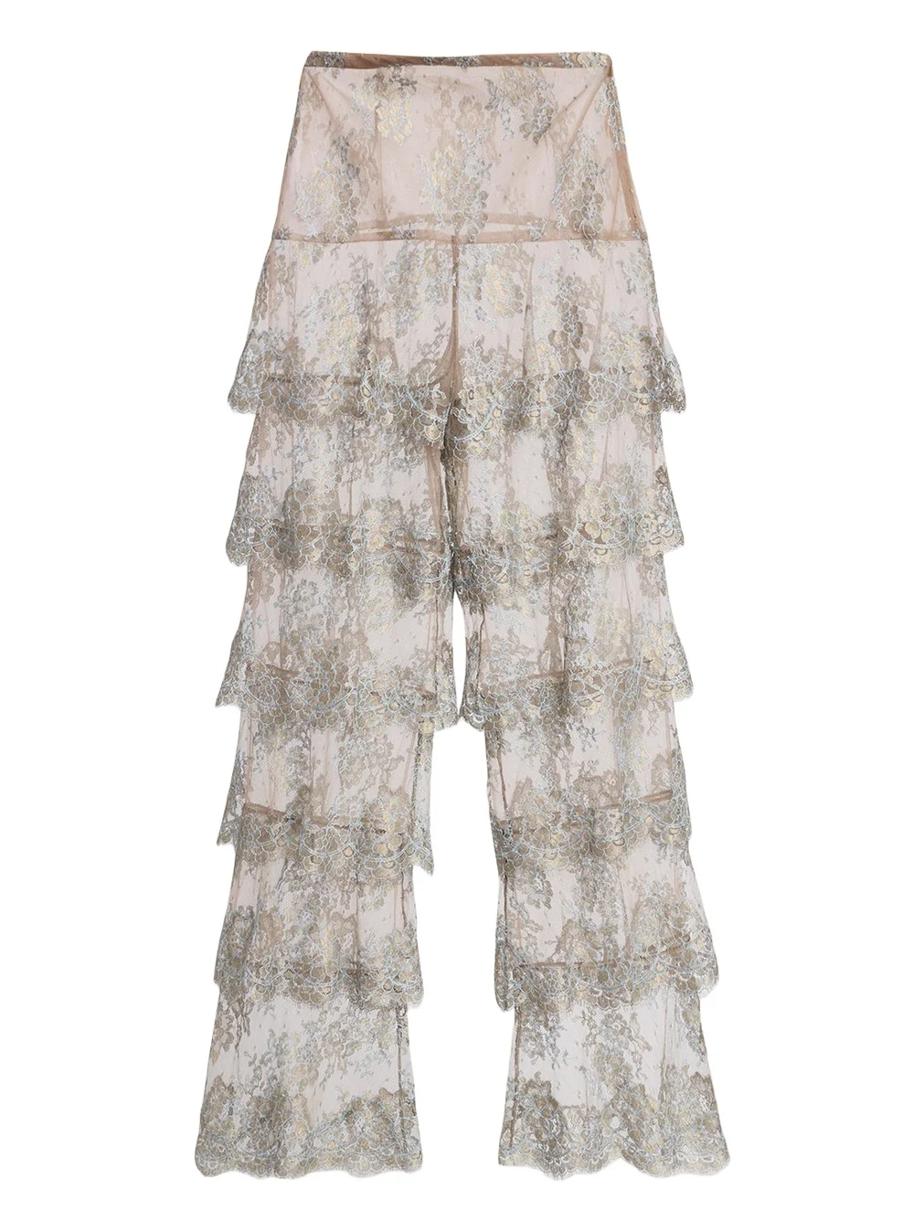 Valentino Garavani Metallic Lace Ruffle Straight-Leg Pants