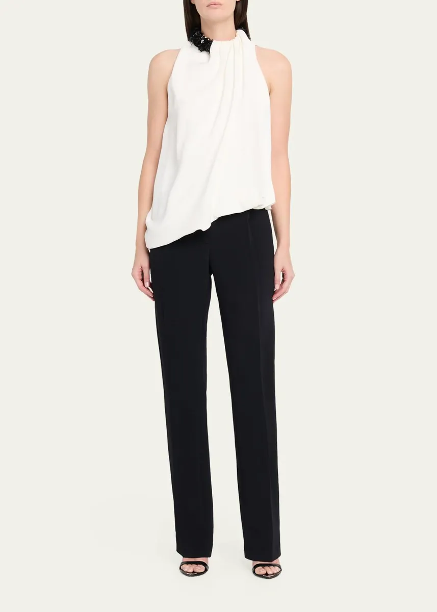 Brandon Maxwell Haze Draped Sequin-Trim Asymmetric Top | Thumbnail 2