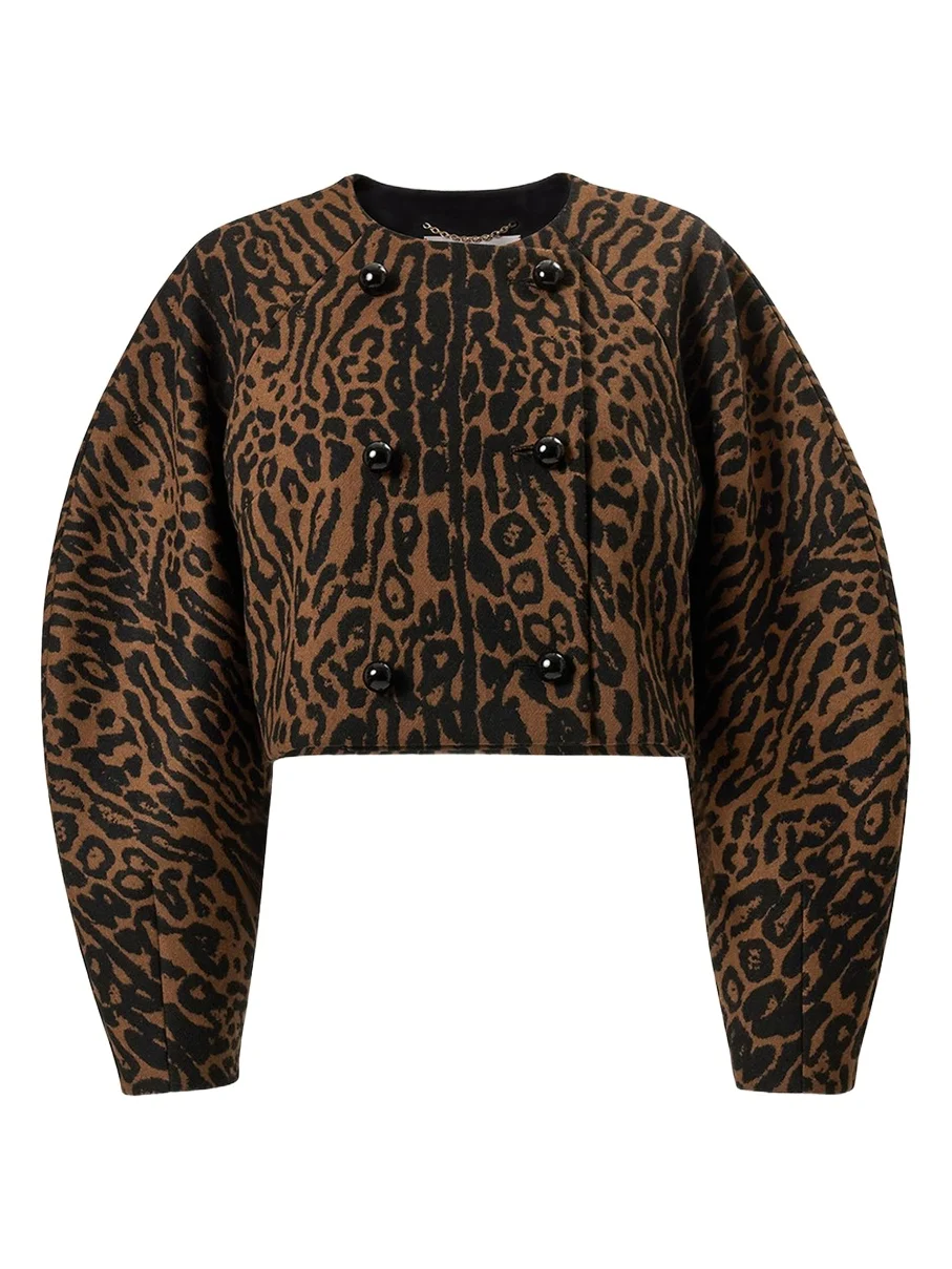 Wool Leopard Short Cocoon Jacket