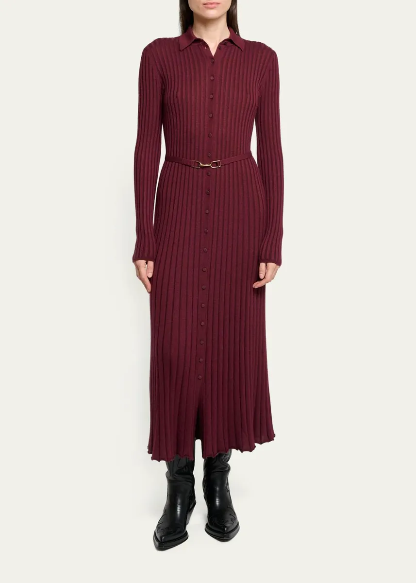 Gabriela Hearst Tenes Cashmere-Silk Rib Belted Midi Polo Dress | Thumbnail 2 Gabriela Hearst Tenes Cashmere-Silk Rib Belted Midi Polo Dress | Thumbnail 2