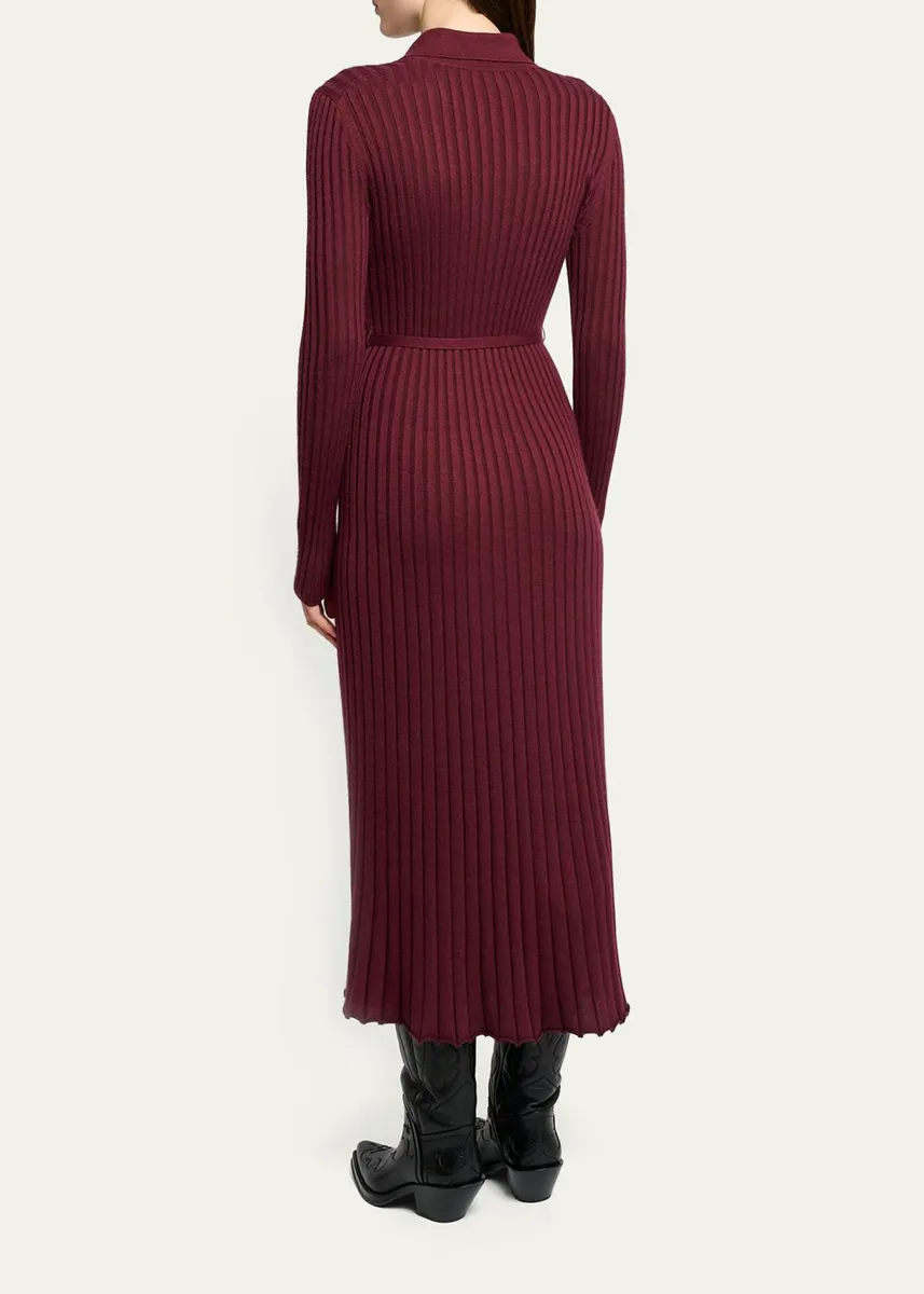 Gabriela Hearst Tenes Cashmere-Silk Rib Belted Midi Polo Dress | Thumbnail 3 Gabriela Hearst Tenes Cashmere-Silk Rib Belted Midi Polo Dress | Thumbnail 3