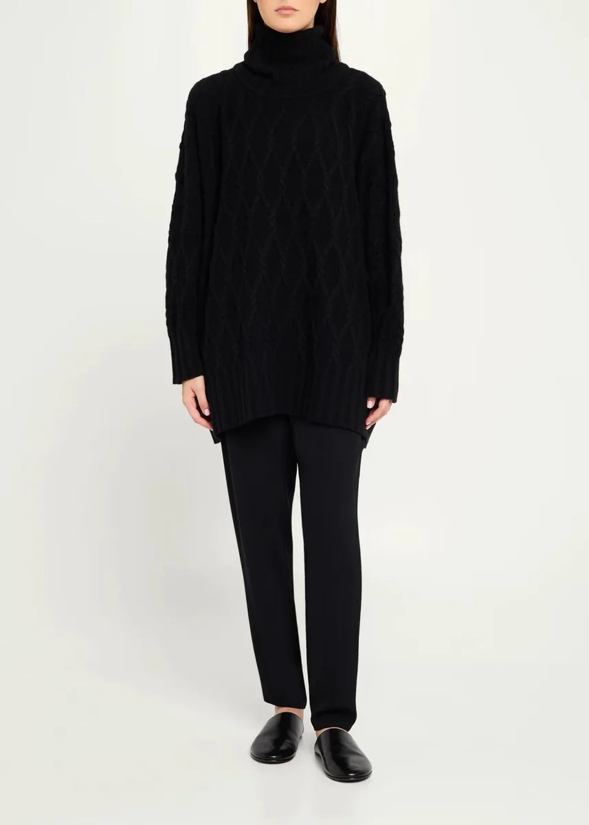 Eskandar Cashmere Cable Roll Neck - Long Length | Thumbnail 2