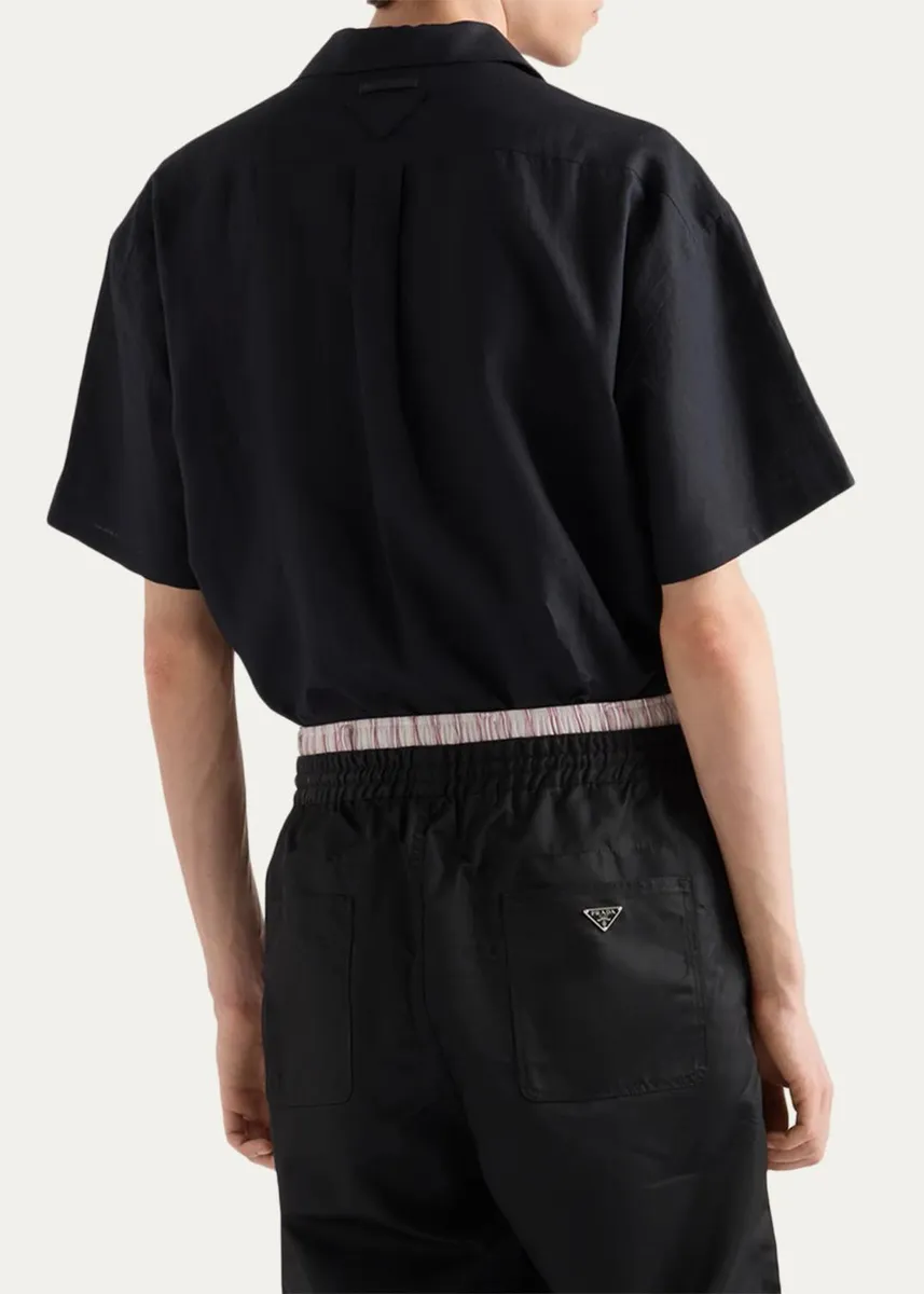 Prada Men's Cotton and Linen Short-Sleeve Shirt | Thumbnail 3 Prada Men's Cotton and Linen Short-Sleeve Shirt | Thumbnail 3
