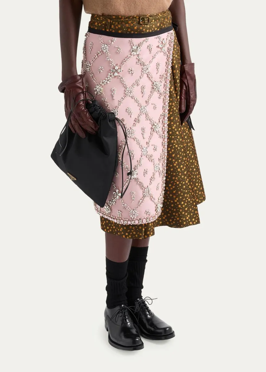 Prada Floral Jacquard Silk-Blend Midi Skirt | Thumbnail 4