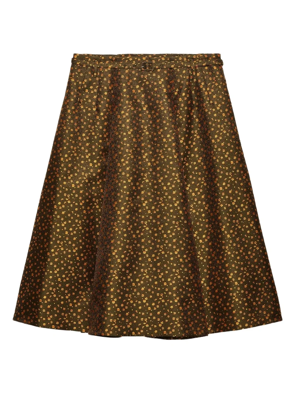 Prada Floral Jacquard Silk-Blend Midi Skirt