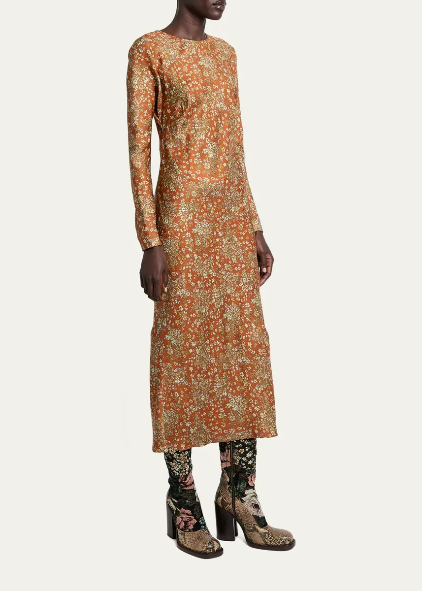 Dries Van Noten Floral Satin Long-Sleeve Midi Dress | Thumbnail 4 Dries Van Noten Floral Satin Long-Sleeve Midi Dress | Thumbnail 4
