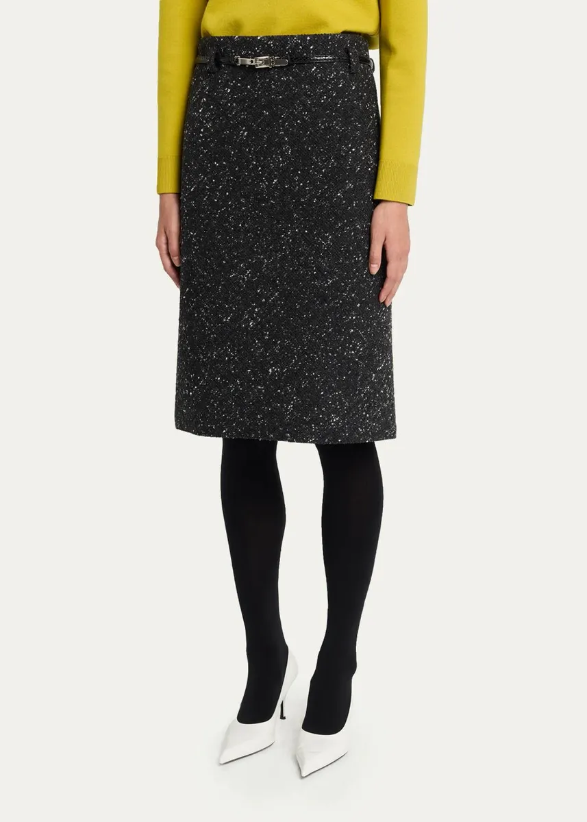 Marc Jacobs Runway Virgin Wool-Blend Belted Midi Skirt | Thumbnail 4