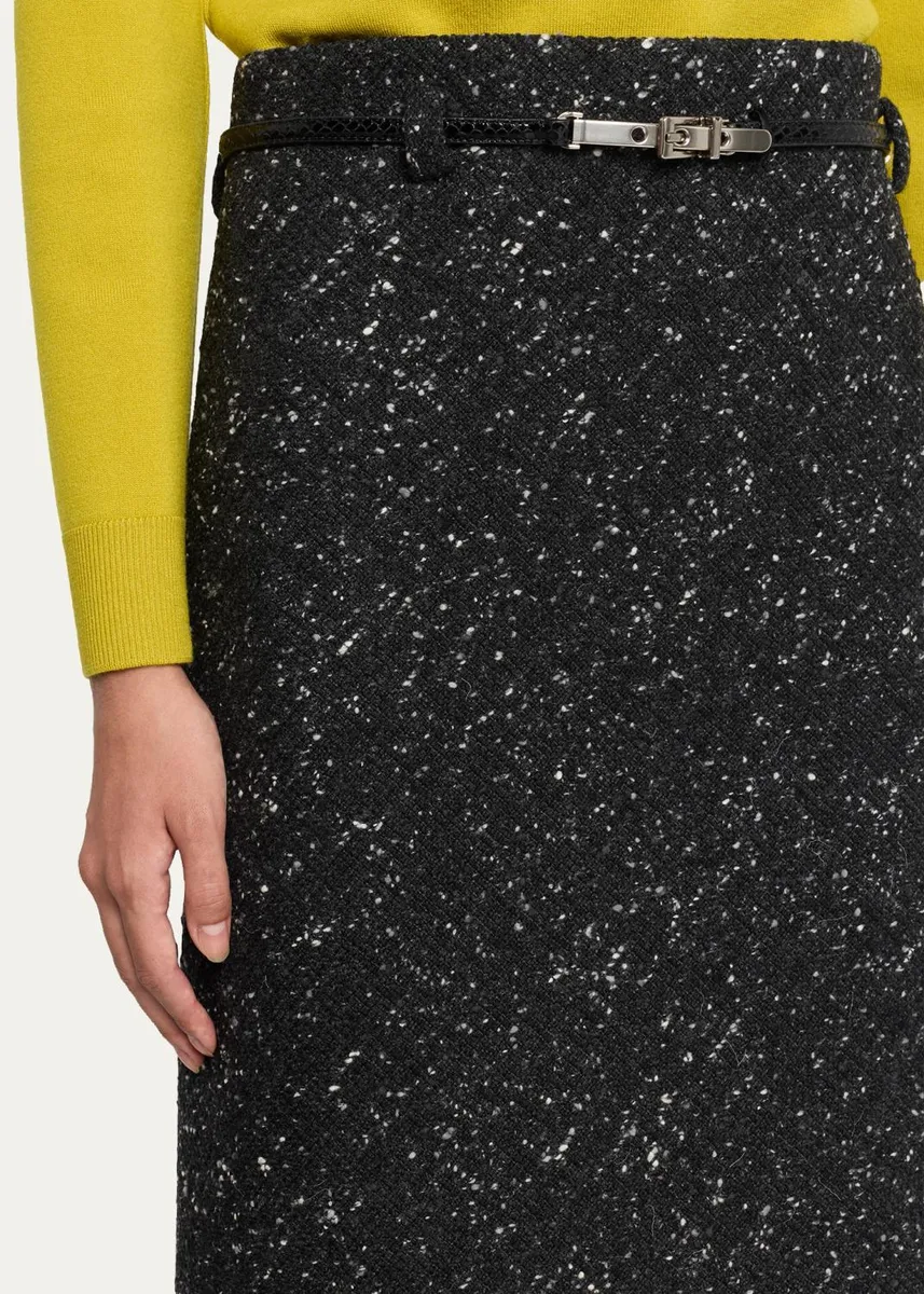 Marc Jacobs Runway Virgin Wool-Blend Belted Midi Skirt | Thumbnail 5