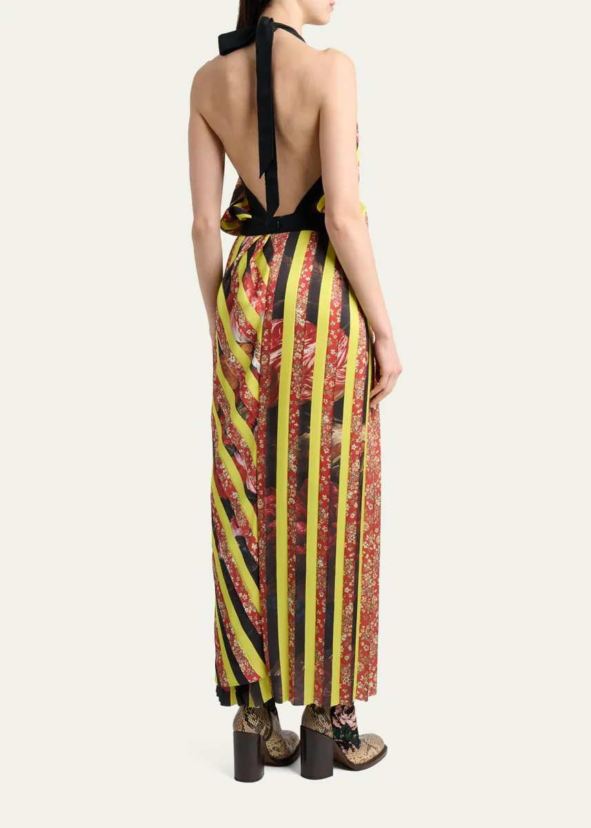 Dries Van Noten Darnot Mixed Print Pleated Halter Maxi Dress | Thumbnail 3 Dries Van Noten Darnot Mixed Print Pleated Halter Maxi Dress | Thumbnail 3