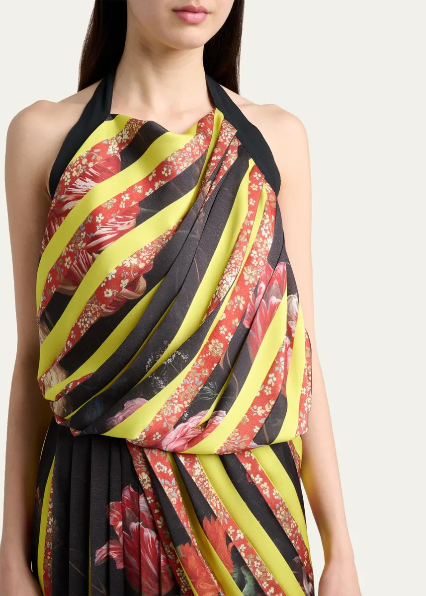 Dries Van Noten Darnot Mixed Print Pleated Halter Maxi Dress | Thumbnail 5 Dries Van Noten Darnot Mixed Print Pleated Halter Maxi Dress | Thumbnail 5