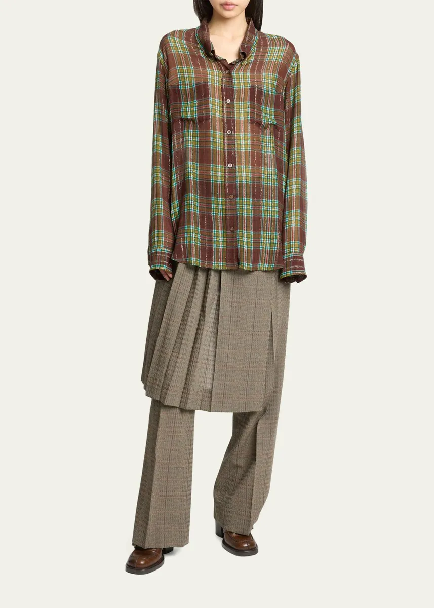 Dries Van Noten Plaid Silk-Blend Button-Front Shirt | Thumbnail 2