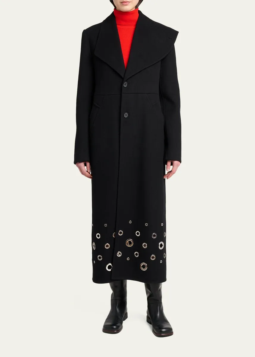 Proenza Schouler Alix Embellished Compact Melton Wool Long Coat | Thumbnail 2 Proenza Schouler Alix Embellished Compact Melton Wool Long Coat | Thumbnail 2