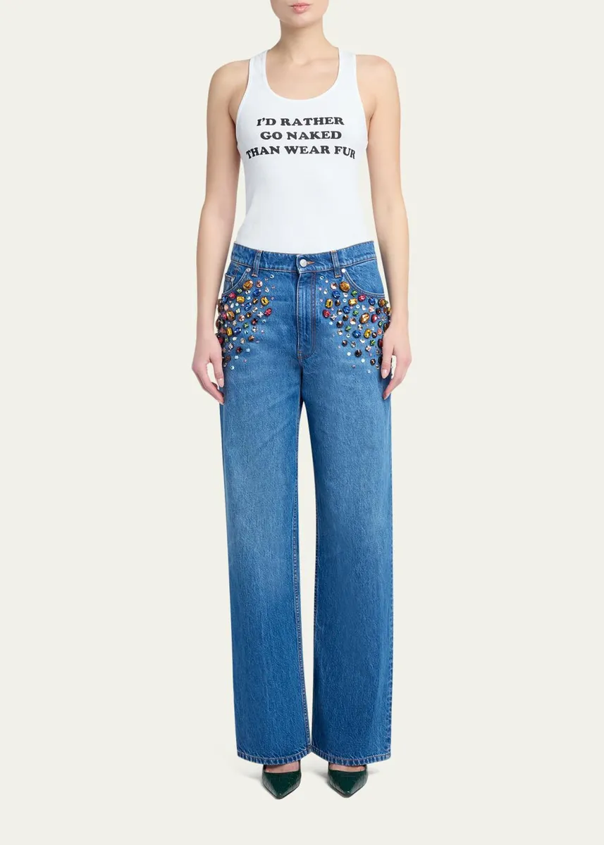 Stella McCartney Crystal Embellished Straight-Leg Jeans | Thumbnail 2 Stella McCartney Crystal Embellished Straight-Leg Jeans | Thumbnail 2