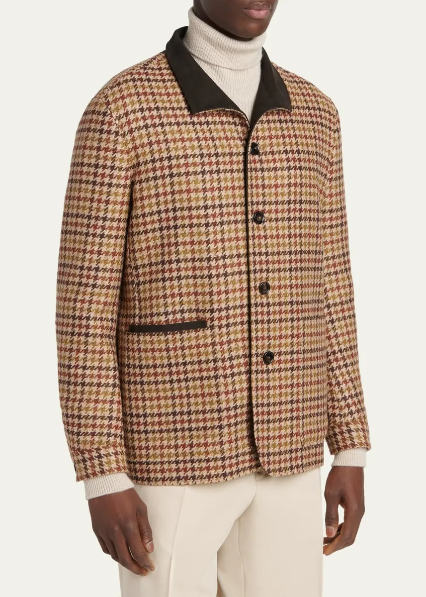 Zegna Men's Cashmere Houndstooth Shirt Jacket | Thumbnail 4 Zegna Men's Cashmere Houndstooth Shirt Jacket | Thumbnail 4